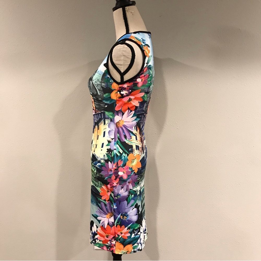 Sleeveless Multicolor Cityscape Bodycon Dress - Picture 6 of 13